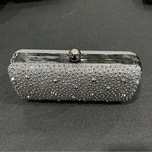 Silver with gold beads hard clutch purse